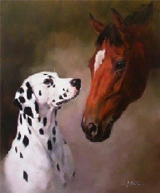 Картина далматин и лошадь
